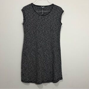 T by Talbots Ruched Back Dress Black White Striped Cotton Knit Shift Sz S Casual